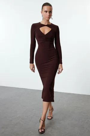 Trendyol Brown Fitted Knitted Chic Dress