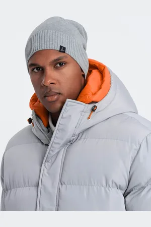 Ombre Clothing Zimowa czapka męska beanie z bawełnianej dzianiny – szary melanż