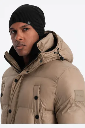Ombre Clothing Męska zimowa czapka beanie z bawełnianej dzianiny – czarna