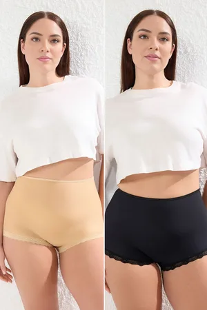 Trendyol Curve Black-Skin 2 Pack High Waisted Lace Soft Comfortable Plus Size Panties