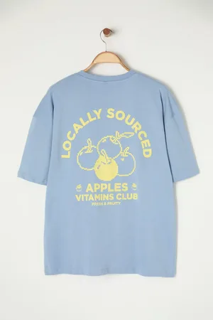 Trendyol Blue Oversize/Wide Cut Fruit Printed 100% Cotton T-Shirt