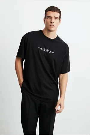 Grimelange Frank Pánské oversize fit 100% bavlna tlustá texturovaná t-shirt s potiskem