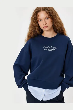 Koton Oversize Sweatshirt Crew Neck Slogan Fabric Detail