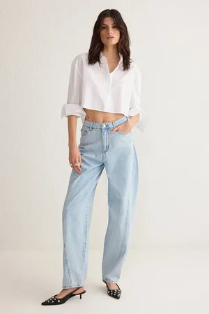 Trendyol Light Blue Stitch Detailed High Waist Barrel Baggy Jeans