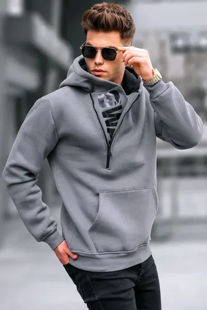 MADMEXT Smoked Zipper Detailed Hooded Sweatshirt 1767