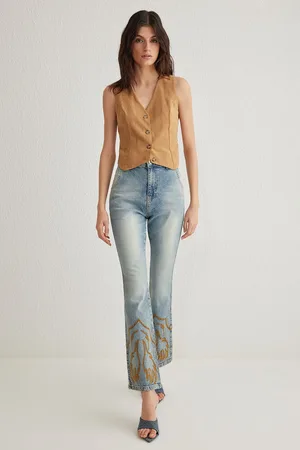 Trendyol Blue Embroidered High Waist Flare Jeans