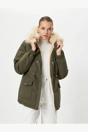 Koton Puffer Coat Hooded Plush Detailed Elastic Waist