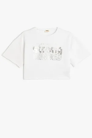 Koton Crop Oversize T-Shirt Printed Short Sleeve Crew Neck Cotton