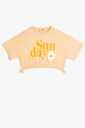 Koton Crop T-Shirt Short Sleeve Crew Neck Printed Cotton