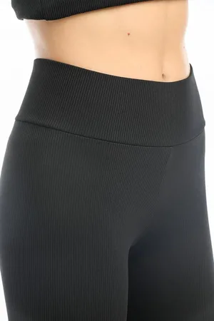 Dewberry 80927 High Waist Ribbed Interlock Womens Tights-BLACK