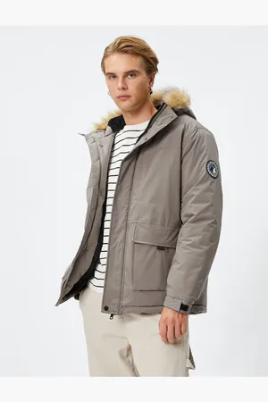 Koton Puffer Jacket Stand Collar Zipper Label Printed Pocket Detailed