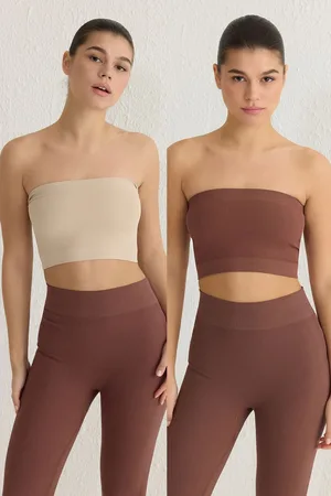 Trendyol Stone-Brown 2-Pack Seamless/Seamless Ribbed Strapless Knitted Sports Bra