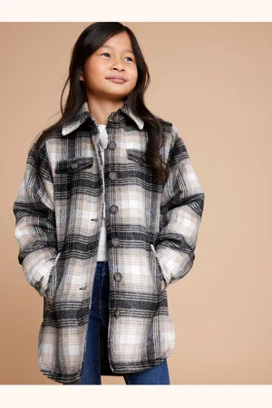 NAME IT Béžovo-černá holčičí kostkovaná košilová bunda Maryn - unisex