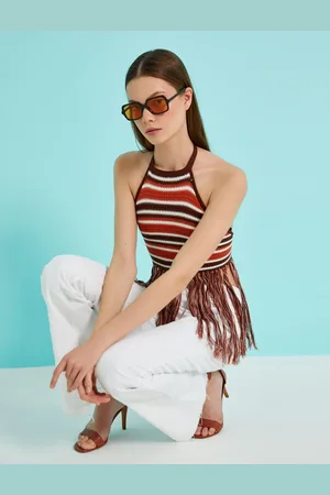 Koton Crop Undershirt Halter Neck Tassel Detailed