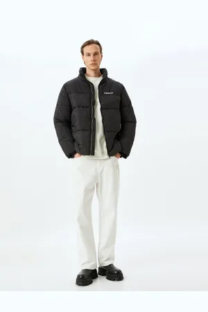 Koton Zippered Slogan Printed Stand Collar Puffer Jacket