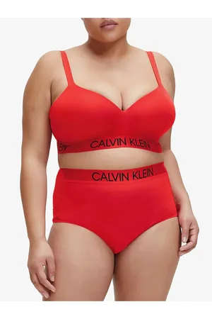 Calvin Klein Červený horní díl plavek Demi Bralette Plus Size High Risk Red Cal - Dámské