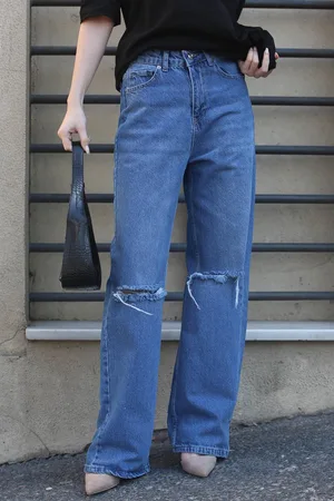 MADMEXT Mad Girls Blue Ripped Straight Leg Jeans