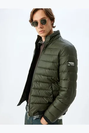 Koton Latex Fabric Slim Fit Puffer Jacket with Stand Collar Label Detail
