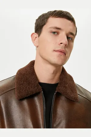 Koton Faux Fur Leather Jacket Pocket Slim Fit