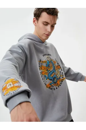 Koton Back Printed Sweatshirt Oversize Hooded Asian Theme