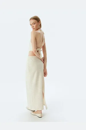 Koton Long Dress Halter Neck Sleeveless Window Detail Slit