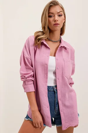 Bigdart 20153 Single Pocket Oversize Linen Shirt - Powder