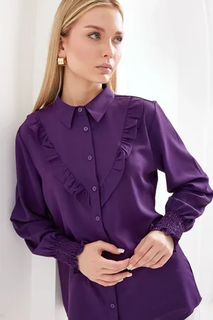 Bigdart 20223 Ruffled Long Sleeve Shirt - Purple
