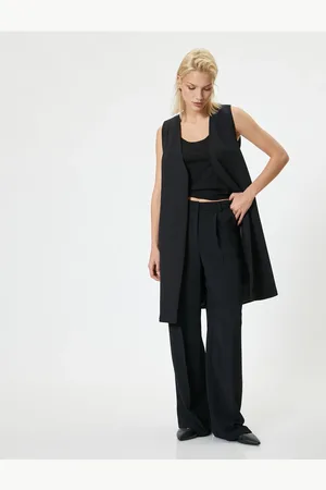 Koton V-Neck Crepe Fabric Long Vest with Side Window Details