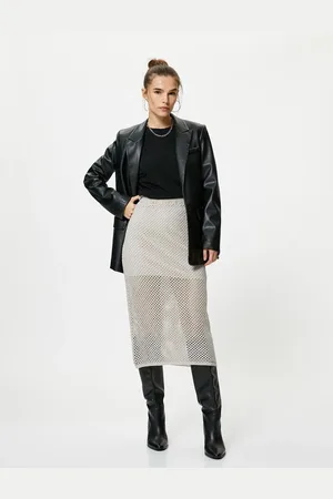 Koton Midi Knitwear Skirt Openwork Glitter