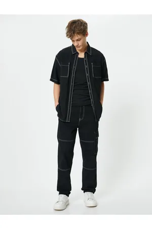 Koton Oversize Jeans Cargo Pocket Stitch Detail Buttoned
