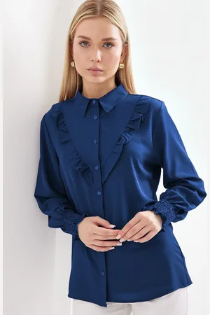 Bigdart 20223 Ruffled Long Sleeve Shirt - D. Indigo