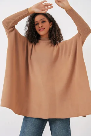 Bigdart 15783 Slit Poncho Sweater - Biscuit