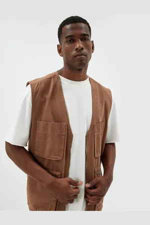 Koton Slim Fit Vest V Neck Pocket Zipper Cotton