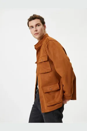 Koton Shirt Jacket Suede Look Slim Fit Buttoned with Pocket Detail