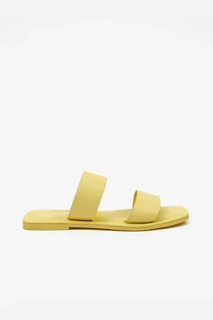 VERO MODA Žluté dámské kožené pantofle Sun Glow - Dámské