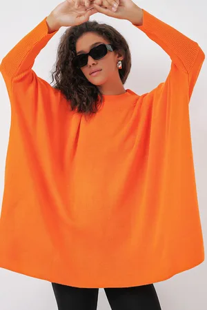 Bigdart 15783 Slit Poncho Sweater - Orange