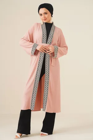 Bigdart 5865 Knitted Long Kimono with Embroidery - Powder
