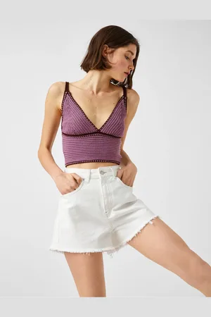 Koton Knitted Crop Top Strappy V Neck
