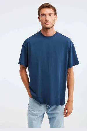 Grimelange Jett Pánské oversize tričko ze 100% bavlny se silnou texturou v námořnické modré barvě