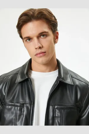 Koton Faux Leather Jacket Pocket Zipper Lined Slim Fit