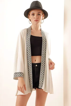 Bigdart 5866 Pletené Vyšívané Kimono - Bílé