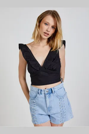 Tally Weijl Černý dámský cropped top s volány - Dámské