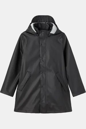 NAME IT Černá dětská dlouhá bunda s odepínací kapucí - unisex