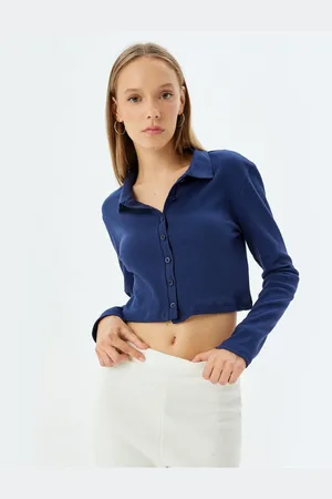 Koton Polo Neck T-Shirt Crop Long Sleeve Buttoned Slim Fit