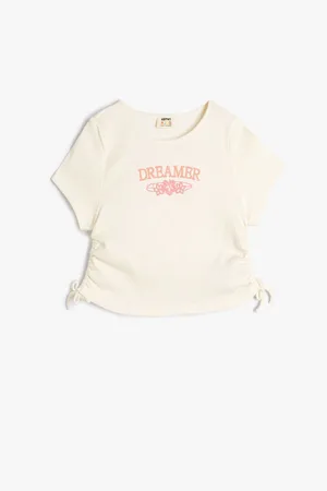Koton T-Shirt Motto Printed Ribbed Short Sleeve Cotton