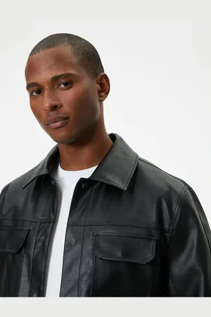 Koton Leather Look Jacket Slim Fit Buttoned Pocket Detail