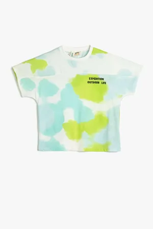 Koton T-Shirt Short Sleeve Tie Dye Patterned Crew Neck Cotton