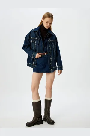 Koton Stone Pocket Detailed Classic Collar Buttoned Oversize Denim Jacket