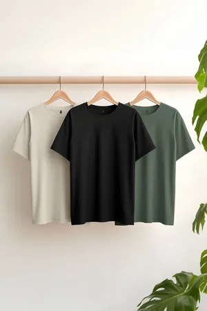 Trendyol Black-Stone-Dark Green Oversize/Wide Cut 3 Pack 100% T-Shirt