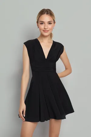Trendyol Black Straight Skater Sleeveless Skater/Waist Open Elastic Sandy Mini Dress
